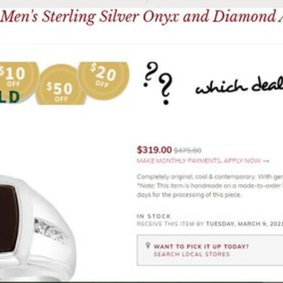 Men's Sterling Silver Onyx and Diamond Ring - Picture 7 of 7